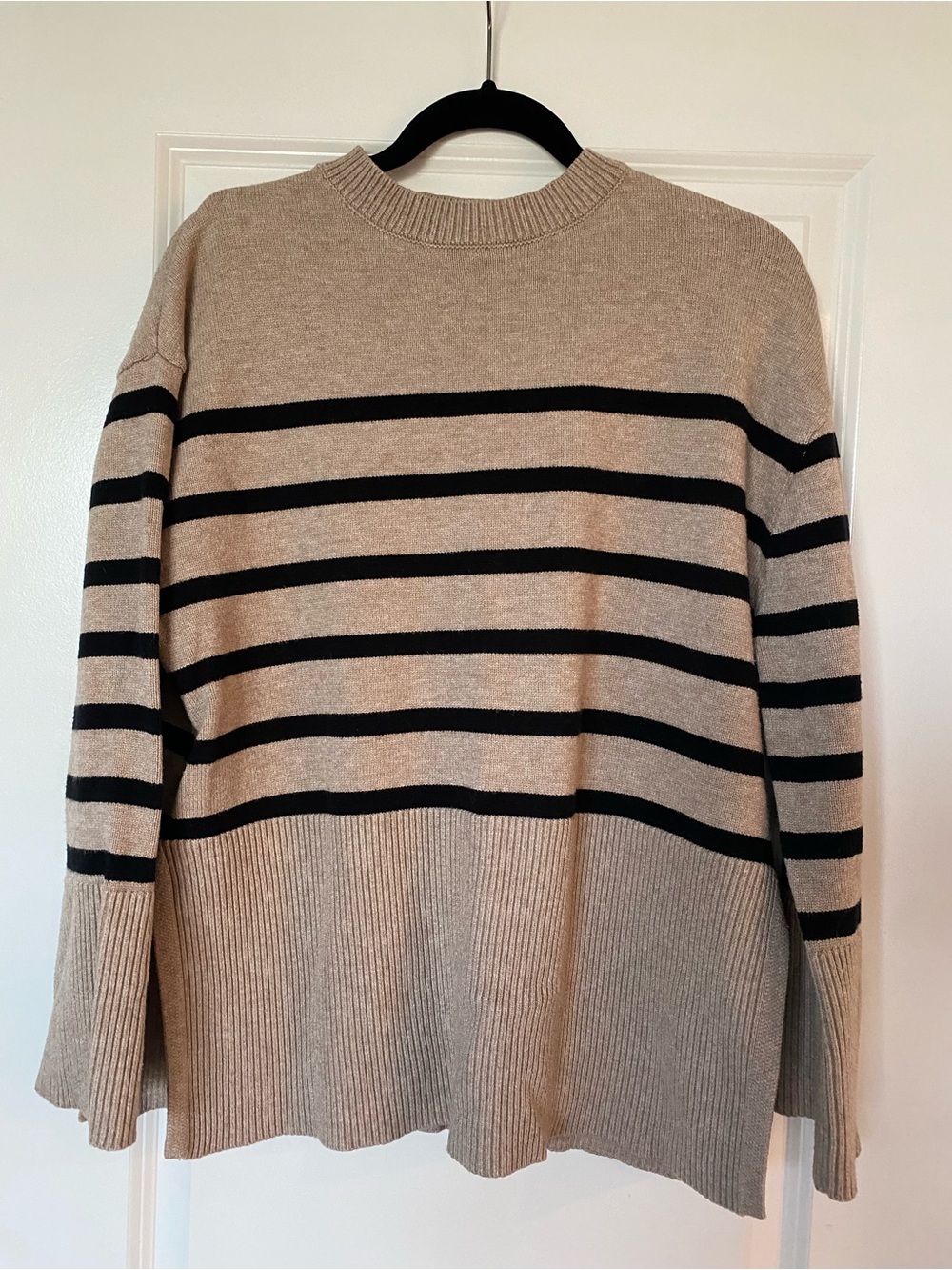 Beige & Black Striped Knit Sweater